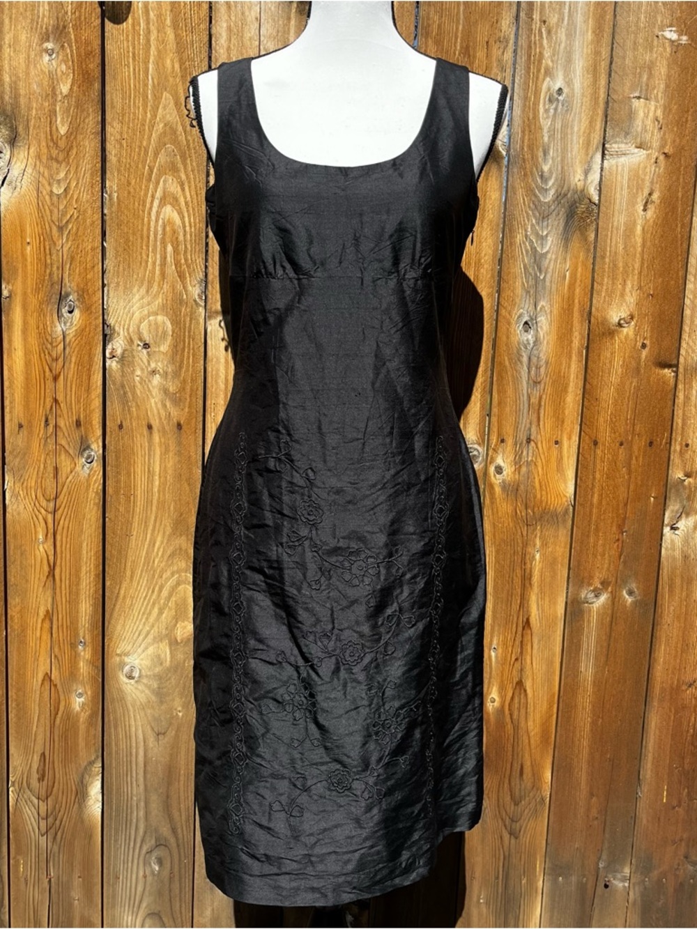 BCBG Nordstrom Witchcore Black Silk Dress with Floral Embroidery